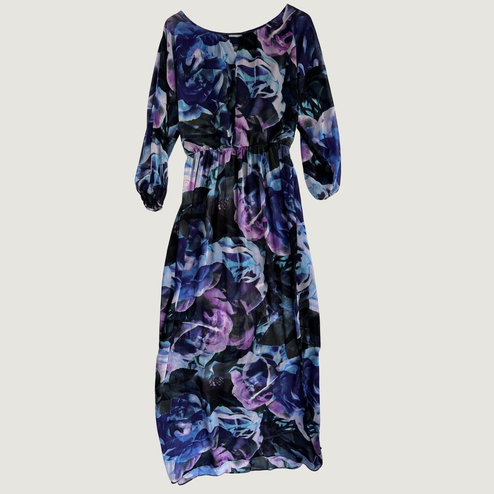Vince Camuto Floral Maxi Dress Blue Purple Watercolor Chiffon Size 8